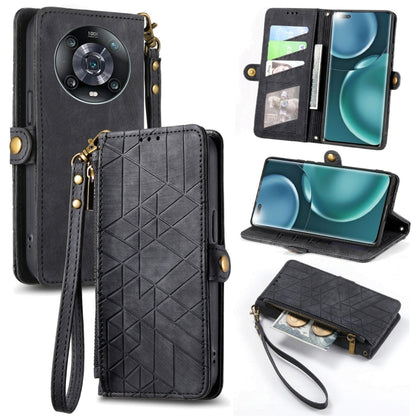 For Honor Magic4 Geometric Zipper Wallet Side Buckle Leather Phone Case(Black) by buy2fix