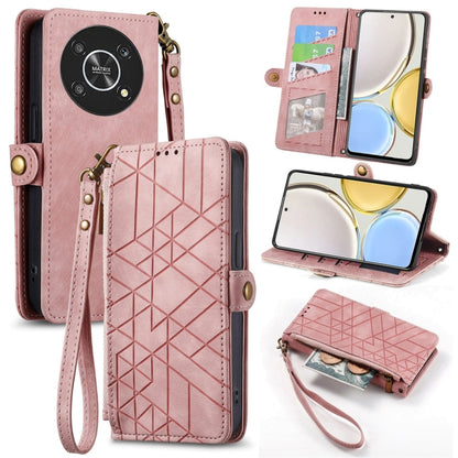 For Honor Magic4 Lite Geometric Zipper Wallet Side Buckle Leather Phone Case(Pink) by buy2fix