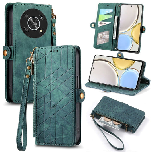 For Honor Magic4 Lite Geometric Zipper Wallet Side Buckle Leather Phone Case(Green) by buy2fix