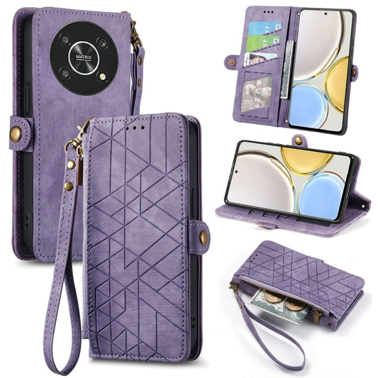 For Honor Magic4 Lite Geometric Zipper Wallet Side Buckle Leather Phone Case(Purple) by buy2fix