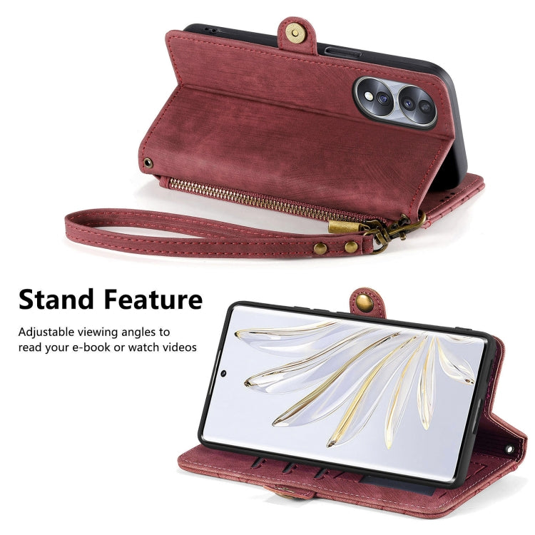 For Honor 60 Geometric Zipper Wallet Side Buckle Leather Phone Case(Red) by buy2fix