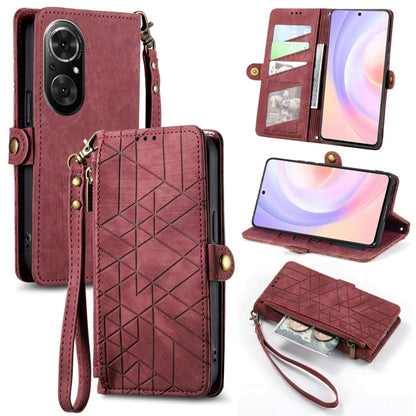 For Honor 50 SE Geometric Zipper Wallet Side Buckle Leather Phone Case(Red) by buy2fix
