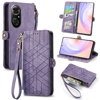 For Honor 50 SE Geometric Zipper Wallet Side Buckle Leather Phone Case(Purple) by buy2fix