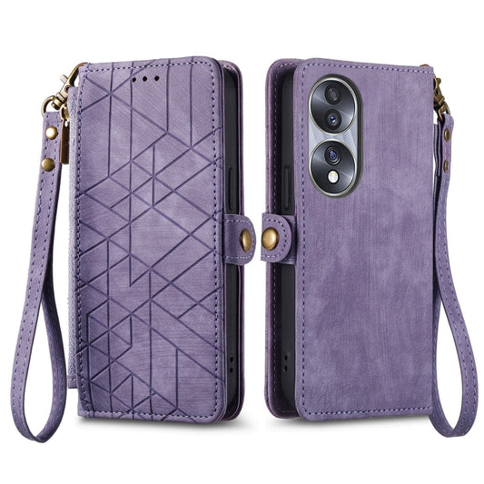 For Honor 50 SE Geometric Zipper Wallet Side Buckle Leather Phone Case(Purple) by buy2fix
