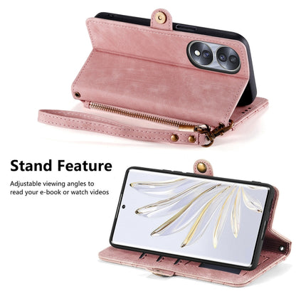 For Honor 50 Pro Geometric Zipper Wallet Side Buckle Leather Phone Case(Pink) by buy2fix