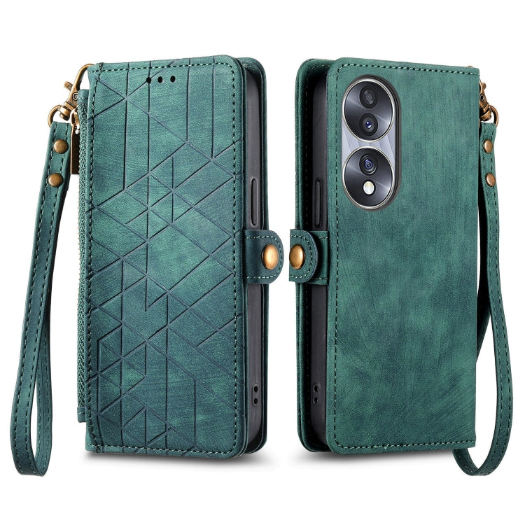 For Honor 50 Pro Geometric Zipper Wallet Side Buckle Leather Phone Case(Green) by buy2fix