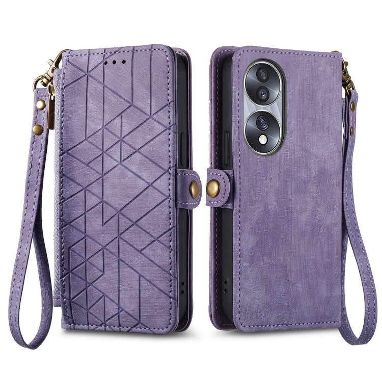 For Honor 50 Geometric Zipper Wallet Side Buckle Leather Phone Case(Purple) by buy2fix