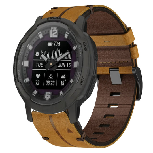 For Garmin Instinct Crossover Solar Leather Textured 22mm Watch Band(Brown)