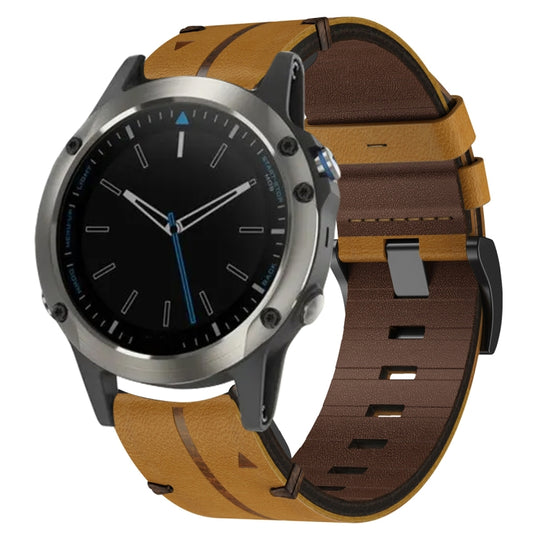 For Garmin Quatix 5 Sapphire Leather Textured 22mm Watch Band(Brown)