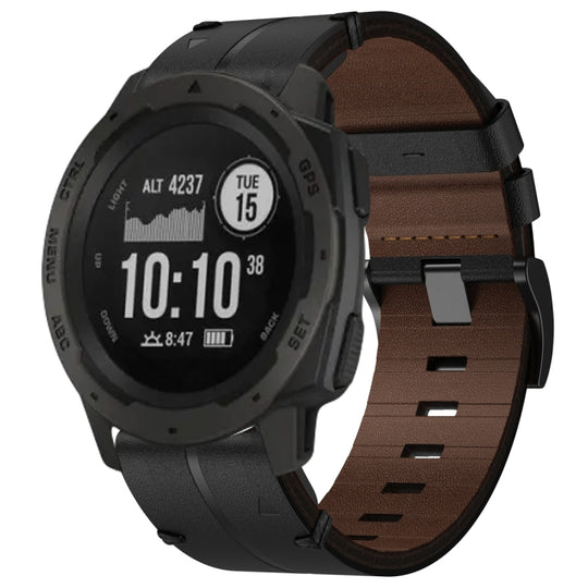 For Garmin Fenix 5 Plus Leather Textured 22mm Watch Band(Black)