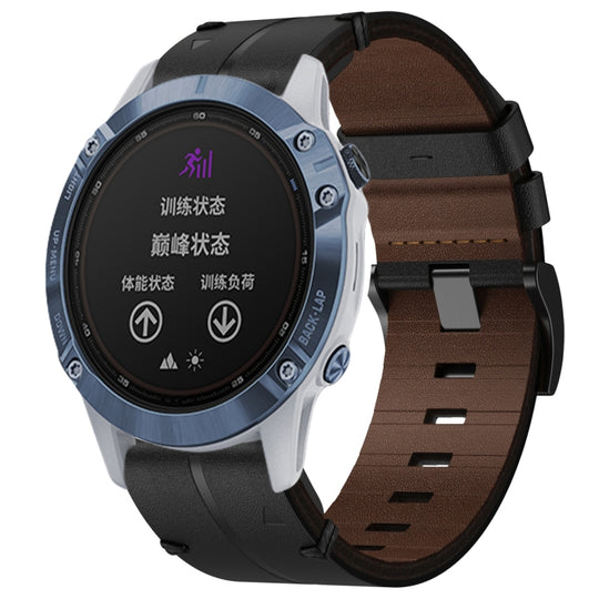 For Garmin Fenix 6 Sapphire GPS Leather Textured 22mm Watch Band(Black)