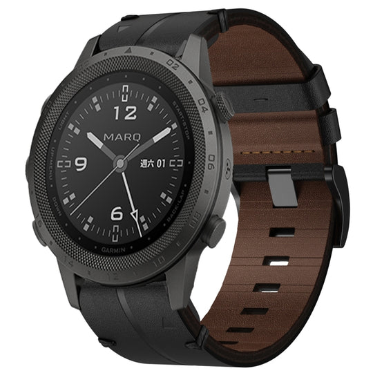 For Garmin MARQ Commander Leather Textured 22mm Watch Band(Black)
