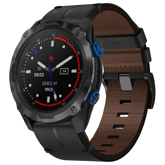 For Garmin Descent MK 2i Leather Textured 26mm Watch Band(Black)