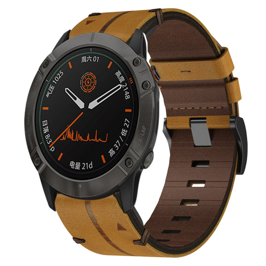 For Garmin Fenix 6X Sapphire Leather Textured 26mm Watch Band(Brown)