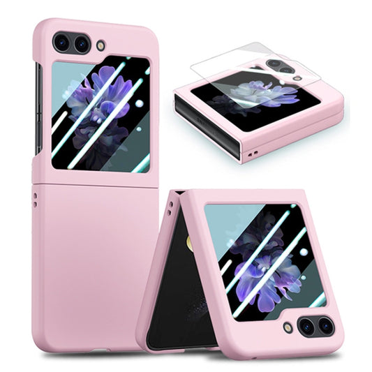 For Samsung Galaxy Z Flip5 JUNSUNMAY Smoothly PC + 9H Tempered Glass Protector Folding Phone Case(Pink) - Galaxy Z Flip5 Cases by JUNSUNMAY | Online Shopping UK | buy2fix