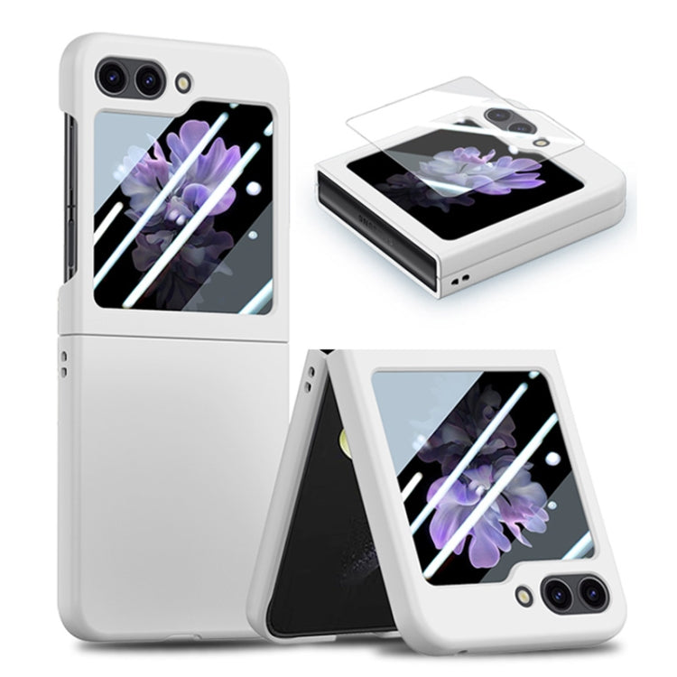 For Samsung Galaxy Z Flip5 JUNSUNMAY Smoothly PC + 9H Tempered Glass Protector Folding Phone Case(White) - Galaxy Z Flip5 Cases by JUNSUNMAY | Online Shopping UK | buy2fix