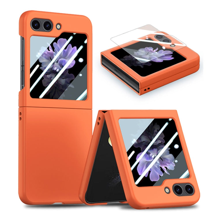 For Samsung Galaxy Z Flip5 JUNSUNMAY Smoothly PC + 9H Tempered Glass Protector Folding Phone Case(Orange) - Galaxy Z Flip5 Cases by JUNSUNMAY | Online Shopping UK | buy2fix
