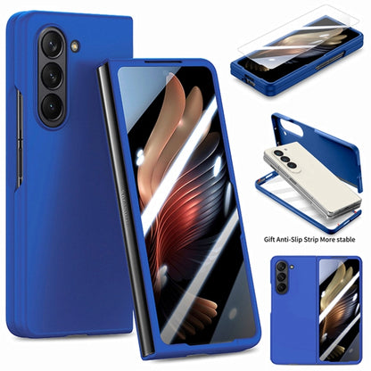 For Samsung Galaxy Z Fold5 JUNSUNMAY Smoothly PC + 9H Tempered Glass Protector Folding Phone Case(Navy Blue) - Galaxy Z Fold5 Cases by JUNSUNMAY | Online Shopping UK | buy2fix