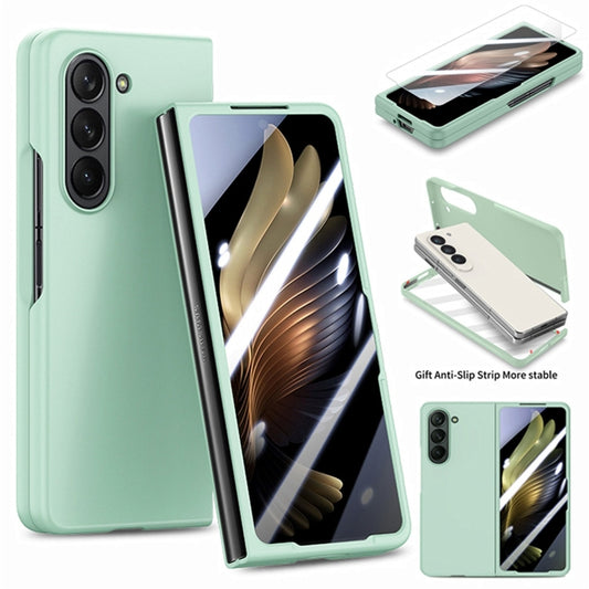 For Samsung Galaxy Z Fold5 JUNSUNMAY Smoothly PC + 9H Tempered Glass Protector Folding Phone Case(Light Green) - Galaxy Z Fold5 Cases by JUNSUNMAY | Online Shopping UK | buy2fix