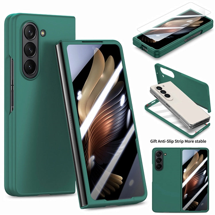 For Samsung Galaxy Z Fold5 JUNSUNMAY Smoothly PC + 9H Tempered Glass Protector Folding Phone Case(Dark Green) - Galaxy Z Fold5 Cases by JUNSUNMAY | Online Shopping UK | buy2fix