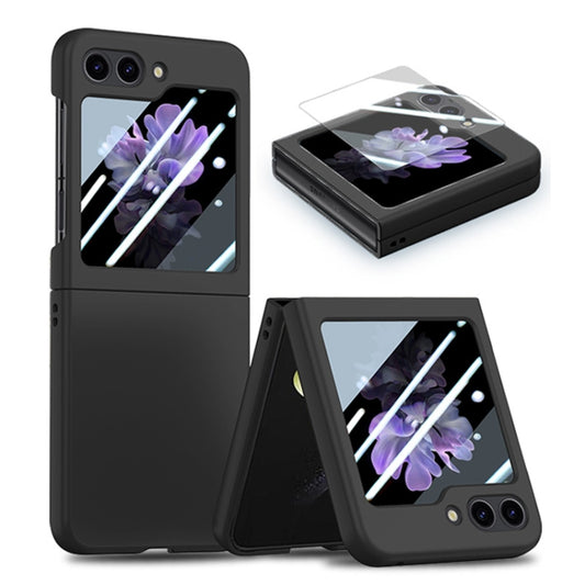 For Samsung Galaxy Z Flip6 / Flip7 FE JUNSUNMAY Smoothly PC + 9H Tempered Glass Protector Folding Phone Case(Black) - Galaxy Z Flip6 5G Cases by JUNSUNMAY | Online Shopping UK | buy2fix