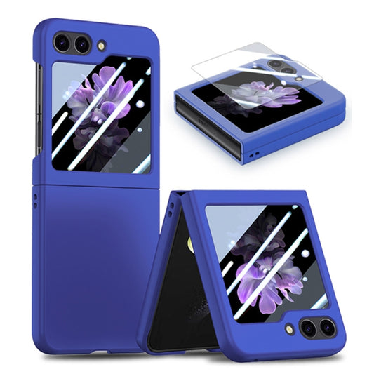 For Samsung Galaxy Z Flip6 / Flip7 FE JUNSUNMAY Smoothly PC + 9H Tempered Glass Protector Folding Phone Case(Navy Blue) - Galaxy Z Flip6 5G Cases by JUNSUNMAY | Online Shopping UK | buy2fix