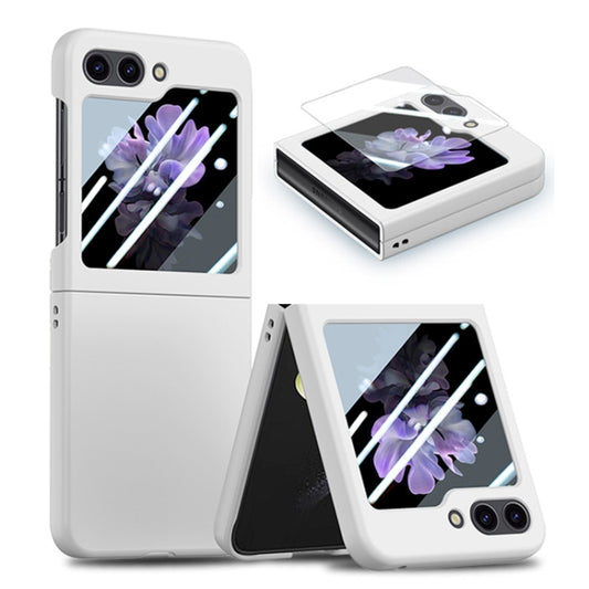 For Samsung Galaxy Z Flip6 / Flip7 FE JUNSUNMAY Smoothly PC + 9H Tempered Glass Protector Folding Phone Case(White) - Galaxy Z Flip6 5G Cases by JUNSUNMAY | Online Shopping UK | buy2fix