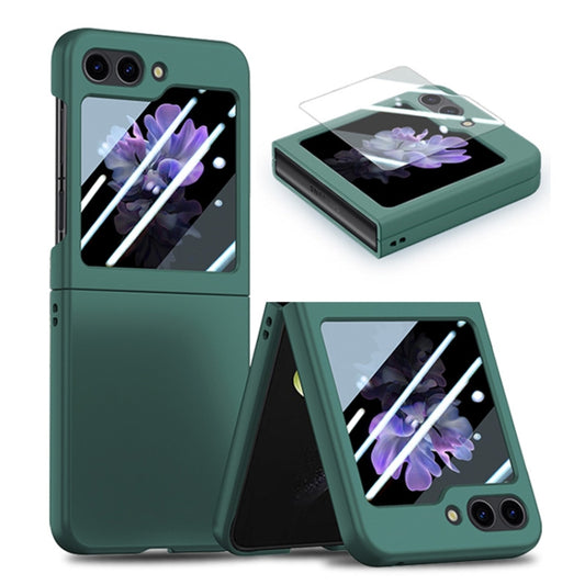 For Samsung Galaxy Z Flip6 / Flip7 FE JUNSUNMAY Smoothly PC + 9H Tempered Glass Protector Folding Phone Case(Dark Green) - Galaxy Z Flip6 5G Cases by JUNSUNMAY | Online Shopping UK | buy2fix