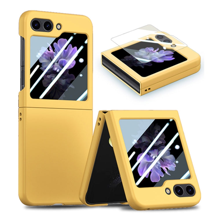 For Samsung Galaxy Z Flip6 / Flip7 FE JUNSUNMAY Smoothly PC + 9H Tempered Glass Protector Folding Phone Case(Yellow) - Galaxy Z Flip6 5G Cases by JUNSUNMAY | Online Shopping UK | buy2fix
