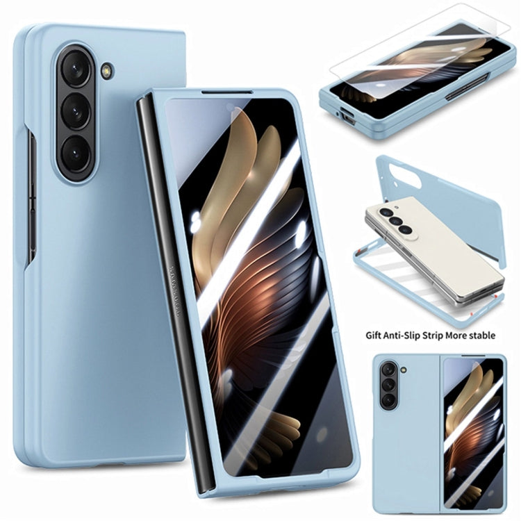 For Samsung Galaxy Z Fold6 JUNSUNMAY Smoothly PC + 9H Tempered Glass Protector Folding Phone Case(Light Blue) - Galaxy Z Fold6 5G Cases by JUNSUNMAY | Online Shopping UK | buy2fix