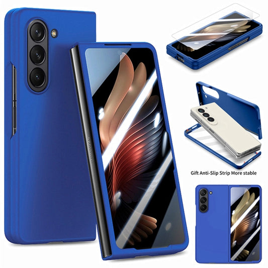 For Samsung Galaxy Z Fold6 JUNSUNMAY Smoothly PC + 9H Tempered Glass Protector Folding Phone Case(Navy Blue) - Galaxy Z Fold6 5G Cases by JUNSUNMAY | Online Shopping UK | buy2fix