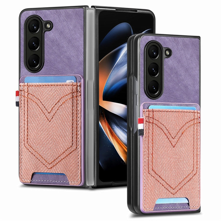 For Samsung Galaxy Z Fold5 JUNSUNMAY Denim Pattern Leather Skin PC Folding Phone Case with Card Slot(Purple) - Galaxy Z Fold5 Cases by JUNSUNMAY | Online Shopping UK | buy2fix