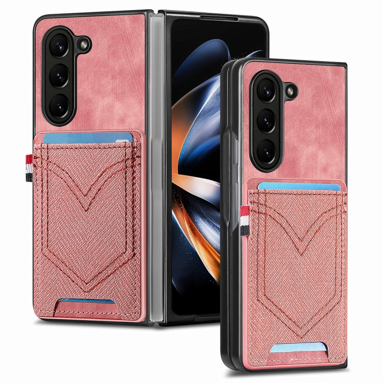 For Samsung Galaxy Z Fold5 JUNSUNMAY Denim Pattern Leather Skin PC Folding Phone Case with Card Slot(Pink) - Galaxy Z Fold5 Cases by JUNSUNMAY | Online Shopping UK | buy2fix