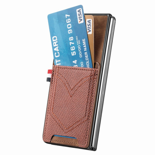 For Samsung Galaxy Z Fold5 JUNSUNMAY Denim Pattern Leather Skin PC Folding Phone Case with Card Slot(Brown) - Galaxy Z Fold5 Cases by JUNSUNMAY | Online Shopping UK | buy2fix