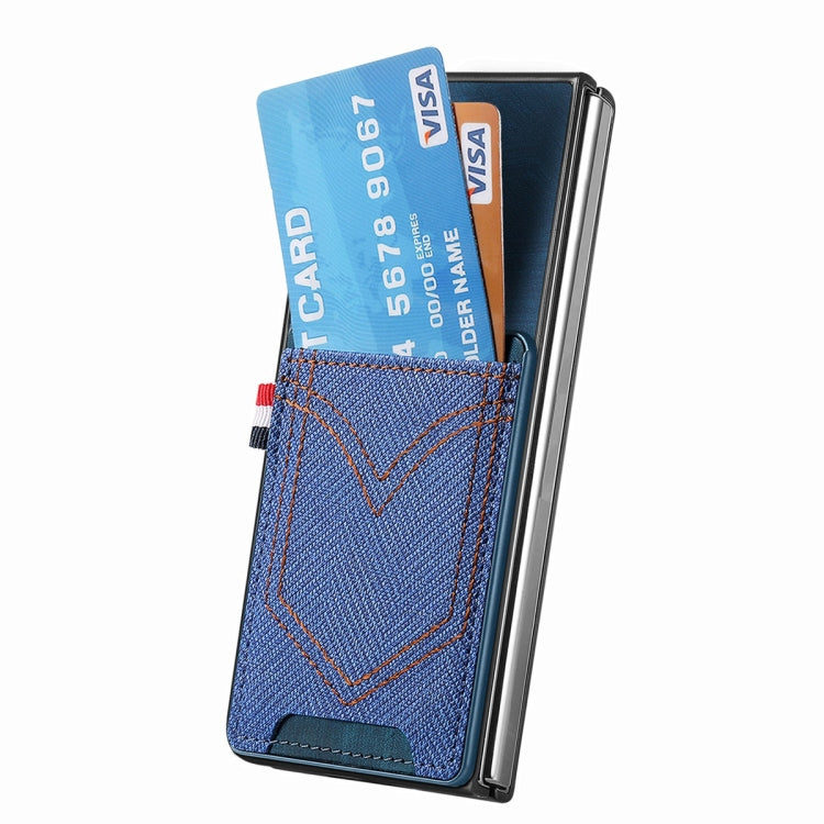 For Samsung Galaxy Z Fold5 JUNSUNMAY Denim Pattern Leather Skin PC Folding Phone Case with Card Slot(Blue) - Galaxy Z Fold5 Cases by JUNSUNMAY | Online Shopping UK | buy2fix
