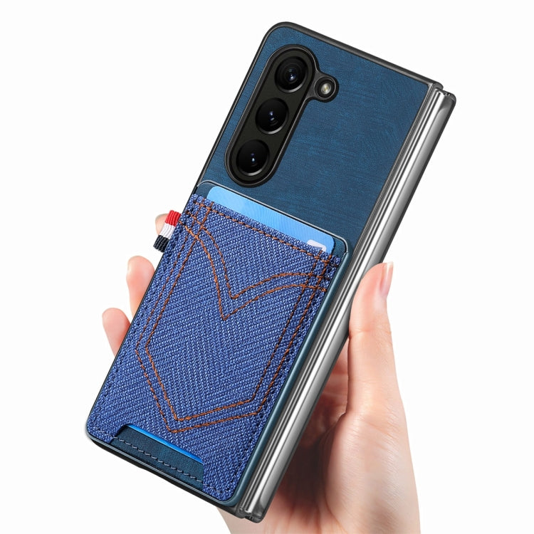 For Samsung Galaxy Z Fold5 JUNSUNMAY Denim Pattern Leather Skin PC Folding Phone Case with Card Slot(Blue) - Galaxy Z Fold5 Cases by JUNSUNMAY | Online Shopping UK | buy2fix