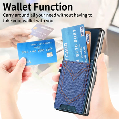 For Samsung Galaxy Z Fold5 JUNSUNMAY Denim Pattern Leather Skin PC Folding Phone Case with Card Slot(Purple) - Galaxy Z Fold5 Cases by JUNSUNMAY | Online Shopping UK | buy2fix