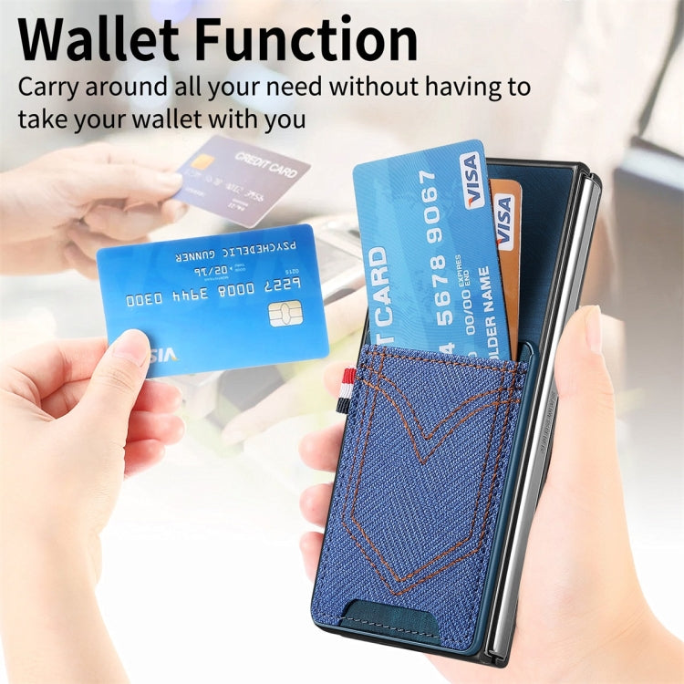 For Samsung Galaxy Z Fold5 JUNSUNMAY Denim Pattern Leather Skin PC Folding Phone Case with Card Slot(Brown) - Galaxy Z Fold5 Cases by JUNSUNMAY | Online Shopping UK | buy2fix