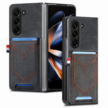 For Samsung Galaxy Z Fold5 JUNSUNMAY Denim Pattern Leather Skin PC Folding Phone Case with Card Slot(Black) - Galaxy Z Fold5 Cases by JUNSUNMAY | Online Shopping UK | buy2fix