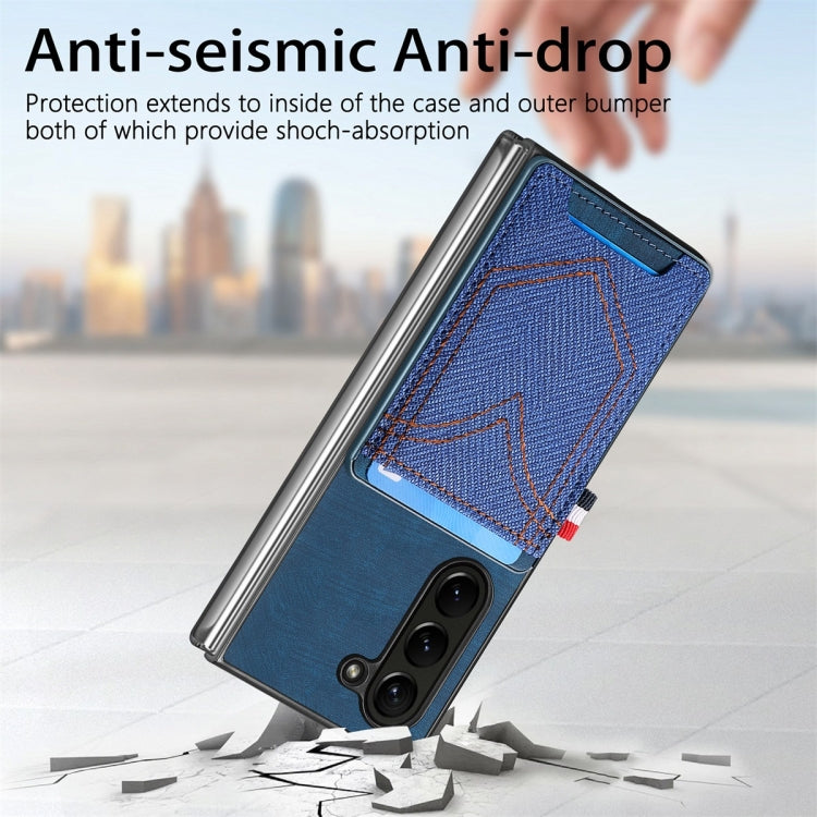 For Samsung Galaxy Z Fold5 JUNSUNMAY Denim Pattern Leather Skin PC Folding Phone Case with Card Slot(Black) - Galaxy Z Fold5 Cases by JUNSUNMAY | Online Shopping UK | buy2fix