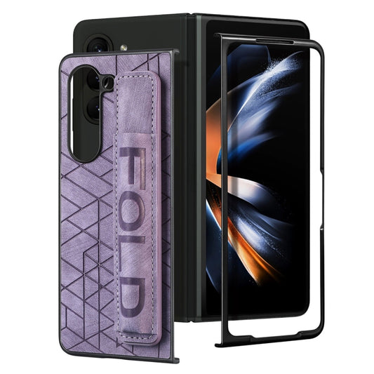 For Samsung Galaxy Z Fold5 JUNSUNMAY Retro Pattern Leather Skin PC Folding Phone Case with Pen Slot(Purple) - Galaxy Z Fold5 Cases by JUNSUNMAY | Online Shopping UK | buy2fix