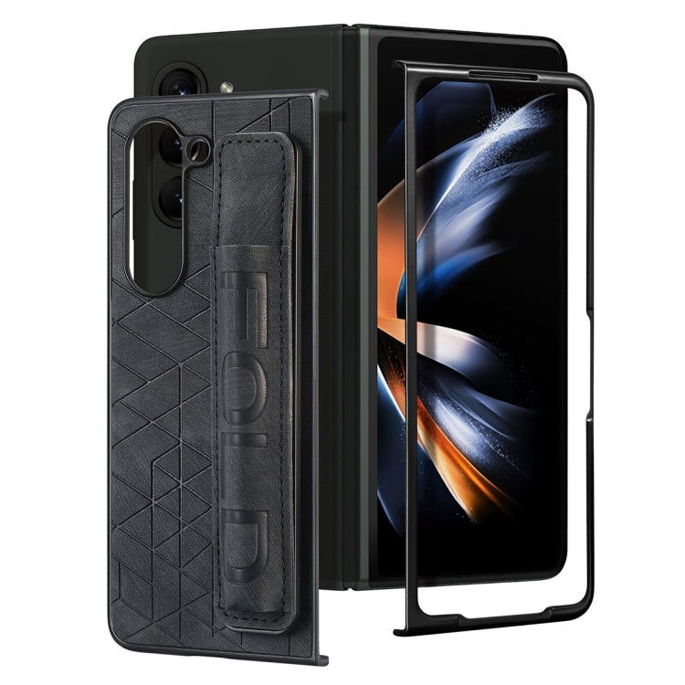 For Samsung Galaxy Z Fold6 JUNSUNMAY Retro Pattern Leather Skin PC Folding Phone Case with Pen Slot(Black) - Galaxy Z Fold5 Cases by JUNSUNMAY | Online Shopping UK | buy2fix