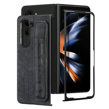 For Samsung Galaxy Z Fold6 JUNSUNMAY Retro Pattern Leather Skin PC Folding Phone Case with Pen Slot(Black) - Galaxy Z Fold5 Cases by JUNSUNMAY | Online Shopping UK | buy2fix
