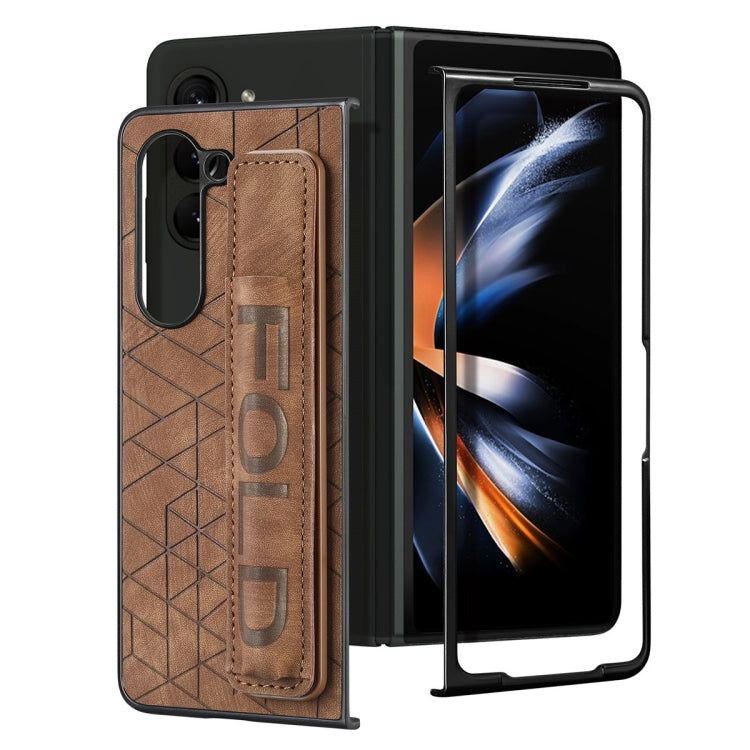 For Samsung Galaxy Z Fold6 JUNSUNMAY Retro Pattern Leather Skin PC Folding Phone Case with Pen Slot(Brown) - Galaxy Z Fold6 5G Cases by JUNSUNMAY | Online Shopping UK | buy2fix