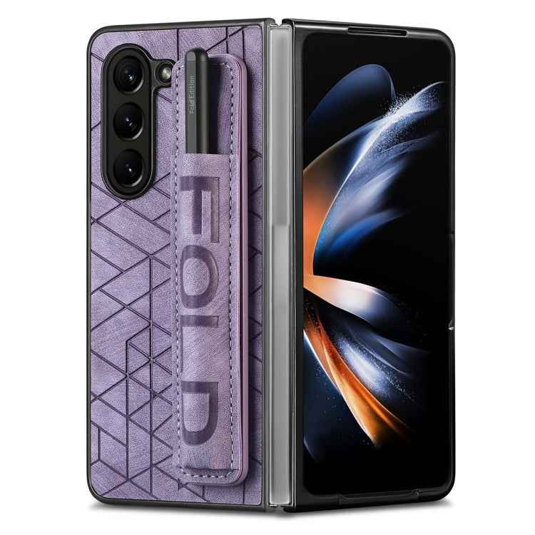 For Samsung Galaxy Z Fold6 JUNSUNMAY Retro Pattern Leather Skin PC Folding Phone Case with Pen Slot(Purple) - Galaxy Z Fold6 5G Cases by JUNSUNMAY | Online Shopping UK | buy2fix