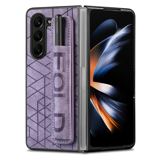 For Samsung Galaxy Z Fold6 JUNSUNMAY Retro Pattern Leather Skin PC Folding Phone Case with Pen Slot(Purple) - Galaxy Z Fold6 5G Cases by JUNSUNMAY | Online Shopping UK | buy2fix