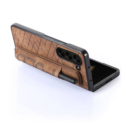 For Samsung Galaxy Z Fold6 JUNSUNMAY Retro Pattern Leather Skin PC Folding Phone Case with Pen Slot(Brown) - Galaxy Z Fold6 5G Cases by JUNSUNMAY | Online Shopping UK | buy2fix