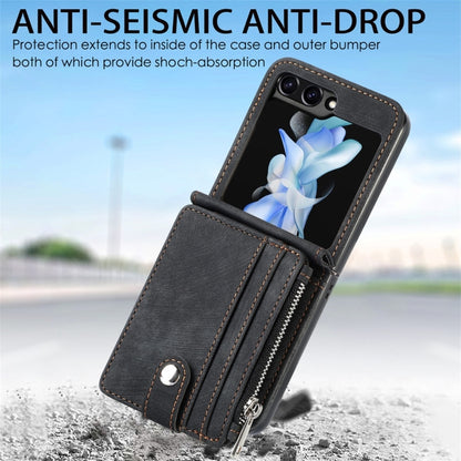 For Samsung Galaxy Z Flip5 JUNSUNMAY Wallet Leather Phone Case with Card Slots(Black) - Galaxy Z Flip5 Cases by JUNSUNMAY | Online Shopping UK | buy2fix