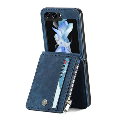 For Samsung Galaxy Z Flip5 JUNSUNMAY Wallet Leather Phone Case with Card Slots(Blue) - Galaxy Z Flip5 Cases by JUNSUNMAY | Online Shopping UK | buy2fix