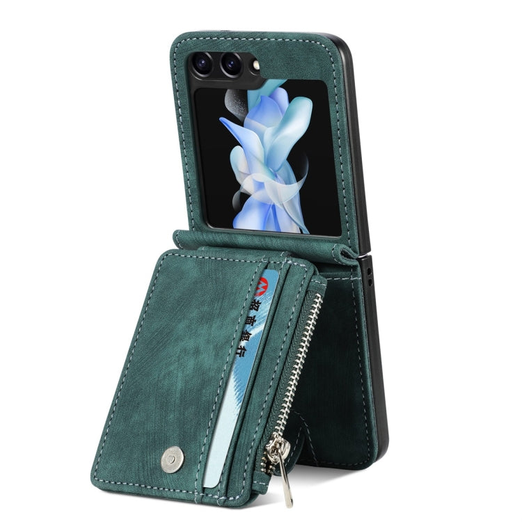For Samsung Galaxy Z Flip5 JUNSUNMAY Wallet Leather Phone Case with Card Slots(Green) - Galaxy Z Flip5 Cases by JUNSUNMAY | Online Shopping UK | buy2fix